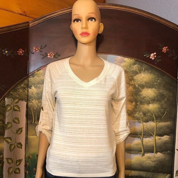 Ellen Tracy White/Gold 3/4 Sleeve Top-XS - Picture 1 of 6